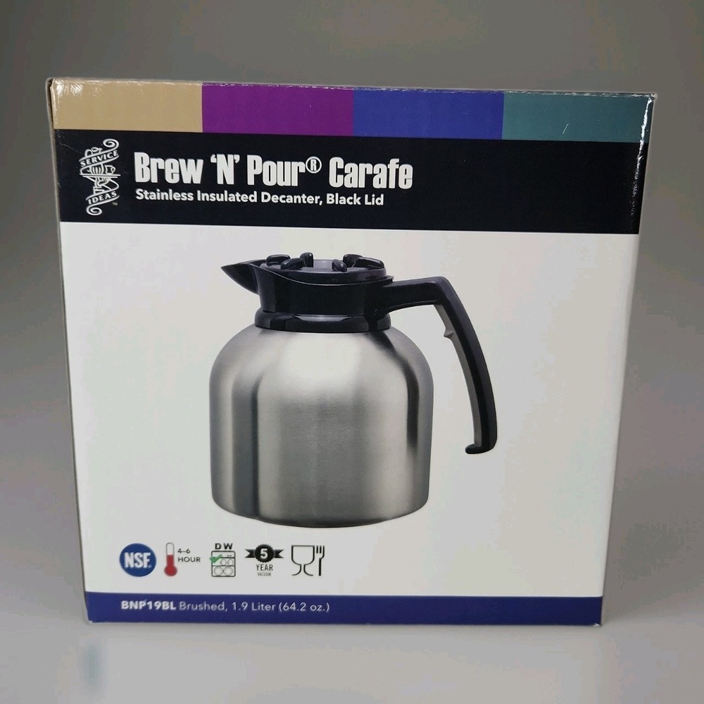 Service Ideas Brew N Pour 1.9L Stainless Insulated Coffee Carafe BNP19BL NIB